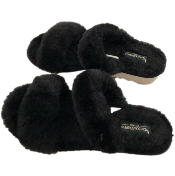 Koolaburra Women's Black Slide Faux Fur Platform Sandals - Picture 4 of 7